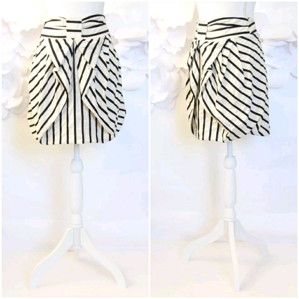 EVA FRANCO Striped Pleated Bow Skirt 2|XS Black